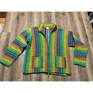 Winter House Sweater, Women's Size Small, Rainbow, Full Zip, Pockets